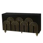 Modern Fluted Sideboard Buffet with Storage, Curve Element with Strict Lines, 4 Doors Storage Cabinet with Adjustable Shelves for Kitchen, Dining Room, Living Room (Black)