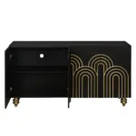 Modern Fluted Sideboard Buffet with Storage, Curve Element with Strict Lines, 4 Doors Storage Cabinet with Adjustable Shelves for Kitchen, Dining Room, Living Room (Black)
