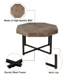 Wood Octagonal Vintage Patchwork Craft Farmhouse 30 Inch Wooden Table Top Cross Metal Legs Coffee Table for Living Room(Antique Brown)