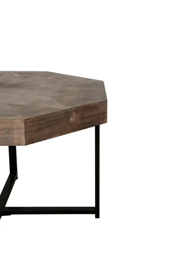 Wood Octagonal Vintage Patchwork Craft Farmhouse 30 Inch Wooden Table Top Cross Metal Legs Coffee Table for Living Room(Antique Brown)