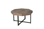 Wood Octagonal Vintage Patchwork Craft Farmhouse 30 Inch Wooden Table Top Cross Metal Legs Coffee Table for Living Room(Antique Brown)