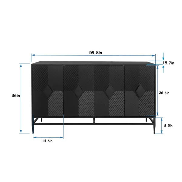 Accent Black Lacquered 4 Door Wooden Cabinet Sideboard Buffet Server Cabinet Storage Cabinet, for Living Room, Entryway, Hallway, Office, Kitchen and Dining Room