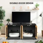 Double Litter Box Enclosure,Cat Litter Box Enclosure for 2 Cats, Hidden Litter Box Furniture with Rattan Doors, 47' L x 19.8' W x 21.8' H,Black