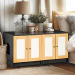 Double Litter Box Enclosure,Cat Litter Box Enclosure for 2 Cats, Hidden Litter Box Furniture with Rattan Doors, 47' L x 19.8' W x 21.8' H,Black