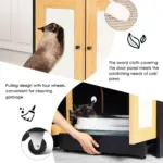 Double Litter Box Enclosure,Cat Litter Box Enclosure for 2 Cats, Hidden Litter Box Furniture with Rattan Doors, 47' L x 19.8' W x 21.8' H,Black