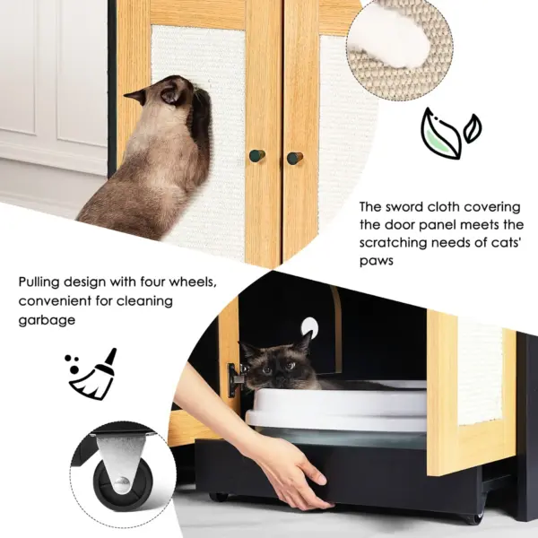 Double Litter Box Enclosure,Cat Litter Box Enclosure for 2 Cats, Hidden Litter Box Furniture with Rattan Doors, 47' L x 19.8' W x 21.8' H,Black