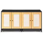 Double Litter Box Enclosure,Cat Litter Box Enclosure for 2 Cats, Hidden Litter Box Furniture with Rattan Doors, 47' L x 19.8' W x 21.8' H,Black