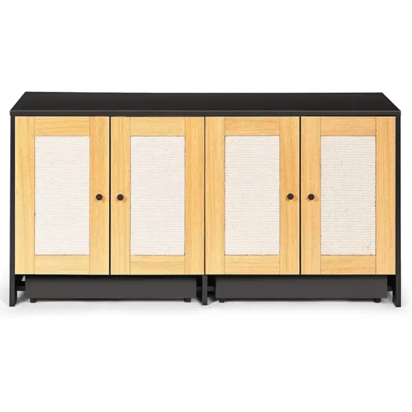 Double Litter Box Enclosure,Cat Litter Box Enclosure for 2 Cats, Hidden Litter Box Furniture with Rattan Doors, 47' L x 19.8' W x 21.8' H,Black
