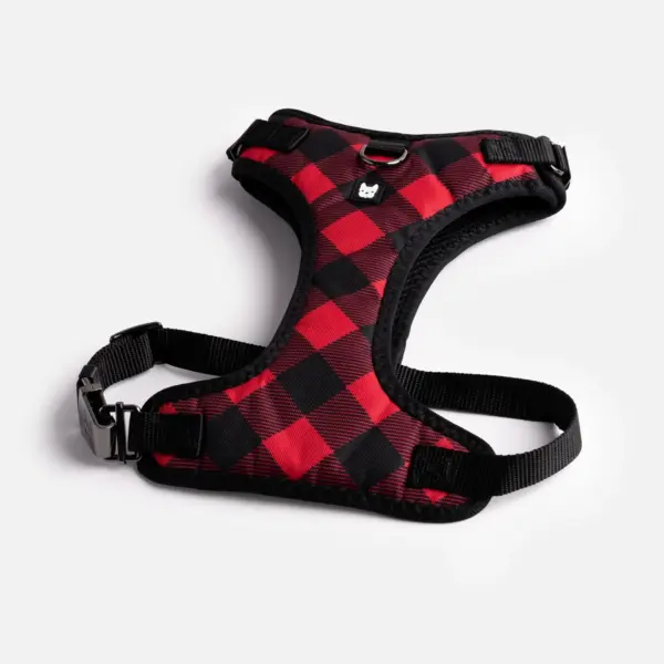 Red Plaid Poplin Dog Harness Adjustable, Secure & Stylish
