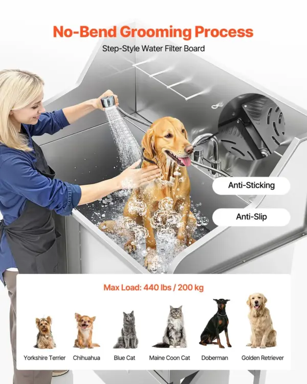 VEVOR Stainless Steel Dog Washing Station, 50 inch Pet Grooming Tub w/ Ramp, Faucet & Showerhead & Soap Holder Leash Dog Bathtub for Large & Medium & Small Pets (Left Door)