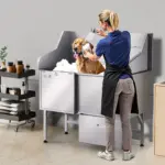 VEVOR Stainless Steel Dog Washing Station, 50 inch Pet Grooming Tub w/ Ramp, Faucet & Showerhead & Soap Holder Leash Dog Bathtub for Large & Medium & Small Pets (Left Door)
