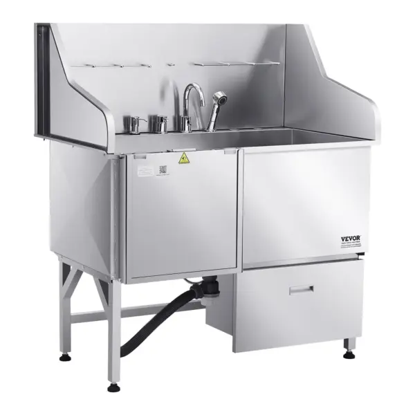 VEVOR Stainless Steel Dog Washing Station, 50 inch Pet Grooming Tub w/ Ramp, Faucet & Showerhead & Soap Holder Leash Dog Bathtub for Large & Medium & Small Pets (Left Door)