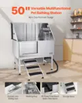 VEVOR Stainless Steel Dog Washing Station, 50 inch Pet Grooming Tub w/ Stairs, PE Water Filter Board, Faucet & Showerhead & Soap Holder Dog Bathtub for Large & Medium & Small Pets (Left Door)