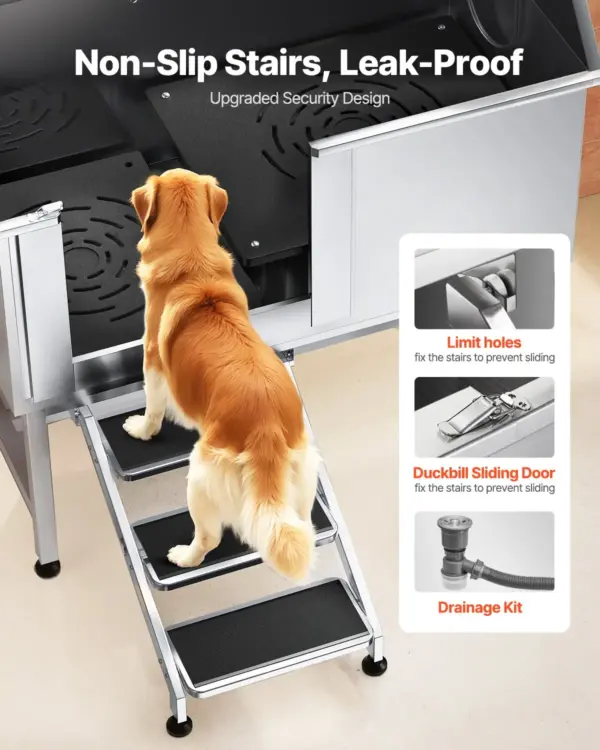 VEVOR Stainless Steel Dog Washing Station, 50 inch Pet Grooming Tub w/ Stairs, PE Water Filter Board, Faucet & Showerhead & Soap Holder Dog Bathtub for Large & Medium & Small Pets (Left Door)
