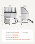 VEVOR Stainless Steel Dog Washing Station, 50 inch Pet Grooming Tub w/ Stairs, PE Water Filter Board, Faucet & Showerhead & Soap Holder Dog Bathtub for Large & Medium & Small Pets (Left Door)