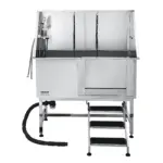 VEVOR Stainless Steel Dog Washing Station, 50 inch Pet Grooming Tub w/ Stairs, PE Water Filter Board, Faucet & Showerhead & Soap Holder Dog Bathtub for Large & Medium & Small Pets (Left Door)