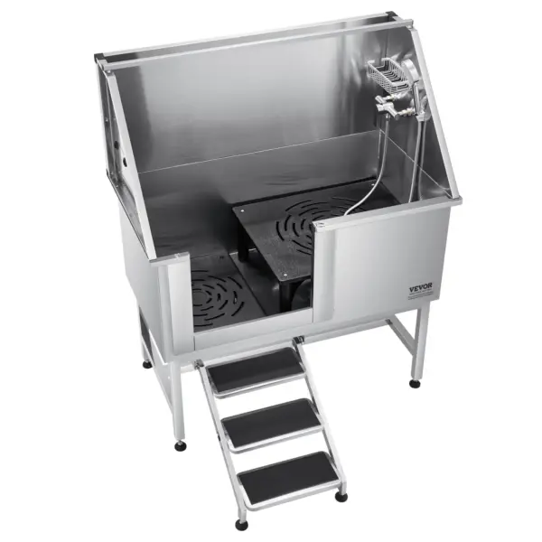 VEVOR Stainless Steel Dog Washing Station, 50 inch Pet Grooming Tub w/ Stairs, PE Water Filter Board, Faucet & Showerhead & Soap Holder Dog Bathtub for Large & Medium & Small Pets (Left Door)
