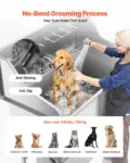 VEVOR 304 Stainless Steel Dog Washing Station, 50 Inch Pet Grooming Tub with Non-Slip Low-Slope Ramp, Storage Drawer, Hot & Cold Faucet, All-in-One Bath for Grooming Shop, Fits All Sizes (Right Door)
