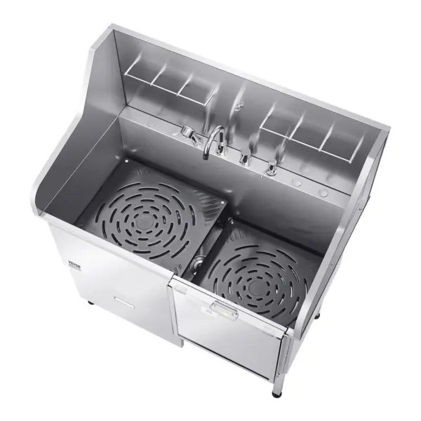 VEVOR 304 Stainless Steel Dog Washing Station, 50 Inch Pet Grooming Tub with Non-Slip Low-Slope Ramp, Storage Drawer, Hot & Cold Faucet, All-in-One Bath for Grooming Shop, Fits All Sizes (Right Door)