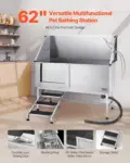 VEVOR Stainless Steel Dog Washing Station, 62 inch Pet Grooming Tub w/ Stairs, PE Water Filter Board, Faucet & Showerhead & Soap Holder Dog Bathtub for Large & Medium & Small Pets (Left Door)