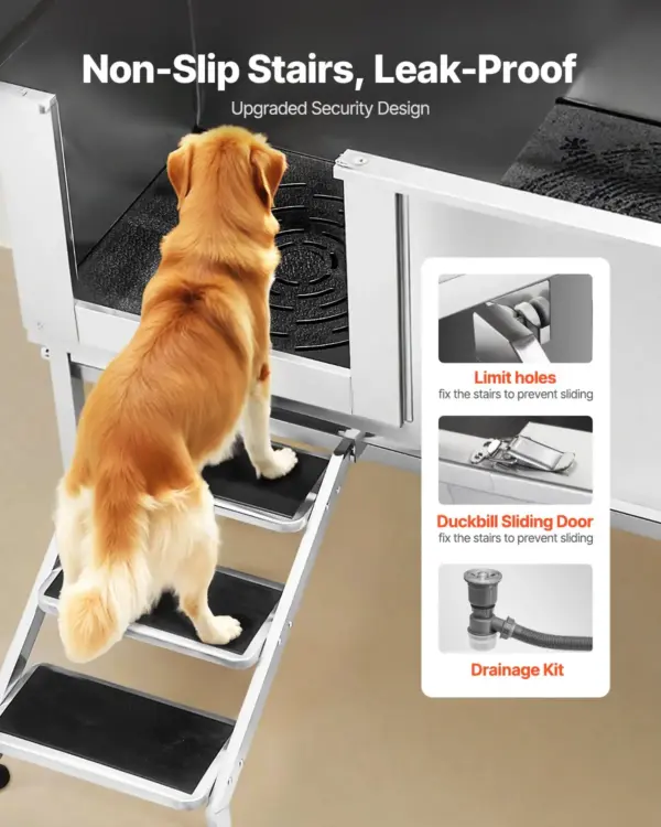 VEVOR Stainless Steel Dog Washing Station, 62 inch Pet Grooming Tub w/ Stairs, PE Water Filter Board, Faucet & Showerhead & Soap Holder Dog Bathtub for Large & Medium & Small Pets (Left Door)