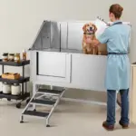 VEVOR Stainless Steel Dog Washing Station, 62 inch Pet Grooming Tub w/ Stairs, PE Water Filter Board, Faucet & Showerhead & Soap Holder Dog Bathtub for Large & Medium & Small Pets (Left Door)