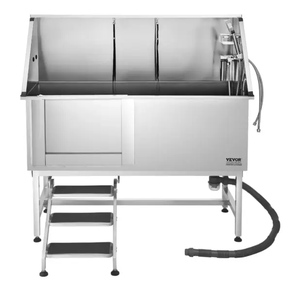 VEVOR Stainless Steel Dog Washing Station, 62 inch Pet Grooming Tub w/ Stairs, PE Water Filter Board, Faucet & Showerhead & Soap Holder Dog Bathtub for Large & Medium & Small Pets (Left Door)