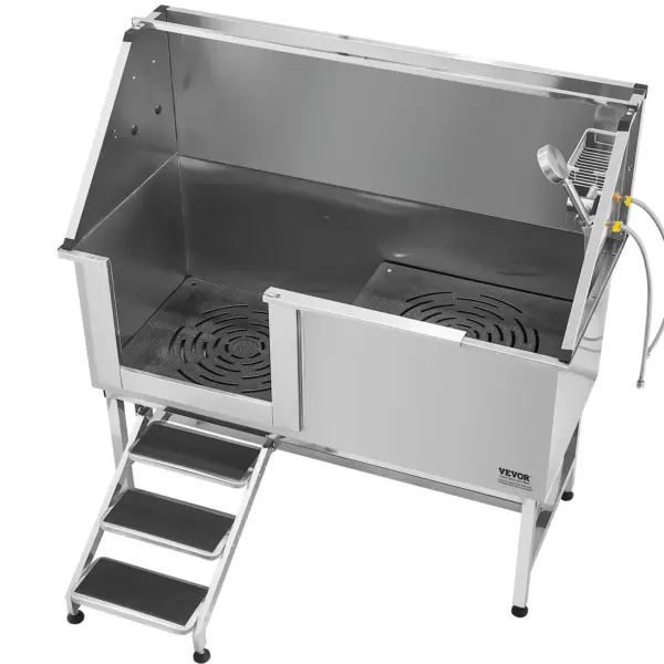 VEVOR Stainless Steel Dog Washing Station, 62 inch Pet Grooming Tub w/ Stairs, PE Water Filter Board, Faucet & Showerhead & Soap Holder Dog Bathtub for Large & Medium & Small Pets (Left Door)