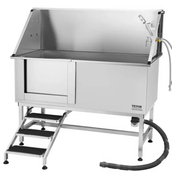 VEVOR Stainless Steel Dog Washing Station, 62 inch Pet Grooming Tub w/ Stairs, PE Water Filter Board, Faucet & Showerhead & Soap Holder Dog Bathtub for Large & Medium & Small Pets (Left Door)