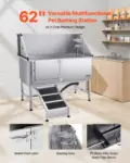 VEVOR Stainless Steel Dog Washing Station, 62 inch Pet Grooming Tub w/ Ramp, PE Water Filter Board, Faucet & Showerhead & Soap Holder Dog Bathtub for Large & Medium & Small Pets (Left Door)