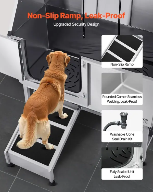VEVOR Stainless Steel Dog Washing Station, 62 inch Pet Grooming Tub w/ Ramp, PE Water Filter Board, Faucet & Showerhead & Soap Holder Dog Bathtub for Large & Medium & Small Pets (Left Door)