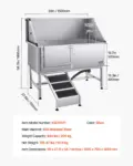 VEVOR Stainless Steel Dog Washing Station, 62 inch Pet Grooming Tub w/ Ramp, PE Water Filter Board, Faucet & Showerhead & Soap Holder Dog Bathtub for Large & Medium & Small Pets (Left Door)