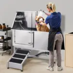 VEVOR Stainless Steel Dog Washing Station, 62 inch Pet Grooming Tub w/ Ramp, PE Water Filter Board, Faucet & Showerhead & Soap Holder Dog Bathtub for Large & Medium & Small Pets (Left Door)