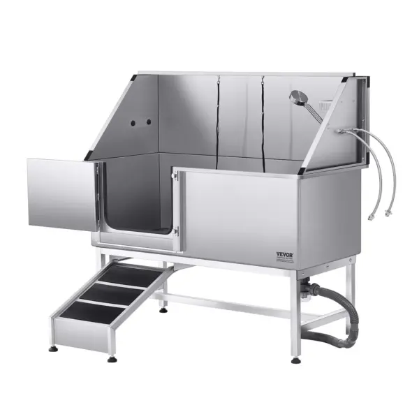 VEVOR Stainless Steel Dog Washing Station, 62 inch Pet Grooming Tub w/ Ramp, PE Water Filter Board, Faucet & Showerhead & Soap Holder Dog Bathtub for Large & Medium & Small Pets (Left Door)