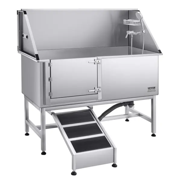 VEVOR Stainless Steel Dog Washing Station, 62 inch Pet Grooming Tub w/ Ramp, PE Water Filter Board, Faucet & Showerhead & Soap Holder Dog Bathtub for Large & Medium & Small Pets (Left Door)