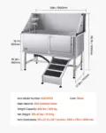 VEVOR Stainless Steel Dog Washing Station, 62 inch Pet Grooming Tub w/ Ramp, PE Water Filter Board, Faucet & Showerhead & Soap Holder Dog Bathtub for Large & Medium & Small Pets (Right Door)