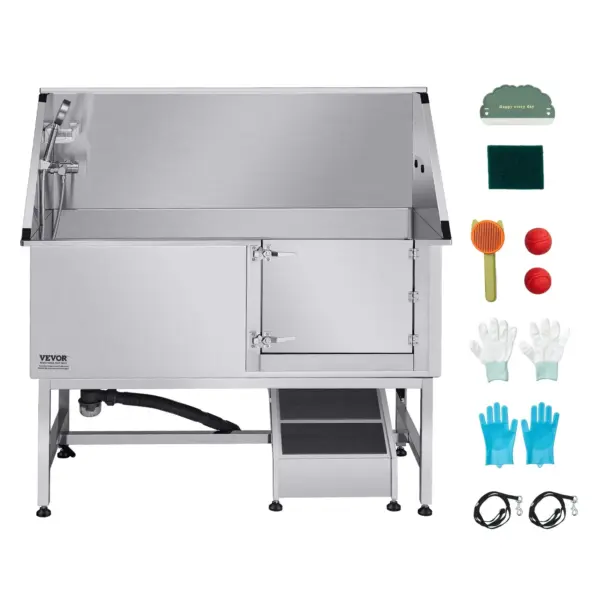 VEVOR Stainless Steel Dog Washing Station, 62 inch Pet Grooming Tub w/ Ramp, PE Water Filter Board, Faucet & Showerhead & Soap Holder Dog Bathtub for Large & Medium & Small Pets (Right Door)