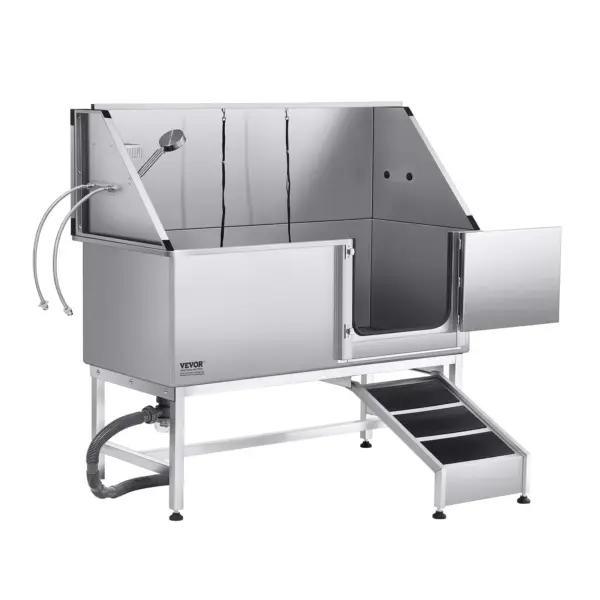 VEVOR Stainless Steel Dog Washing Station, 62 inch Pet Grooming Tub w/ Ramp, PE Water Filter Board, Faucet & Showerhead & Soap Holder Dog Bathtub for Large & Medium & Small Pets (Right Door)