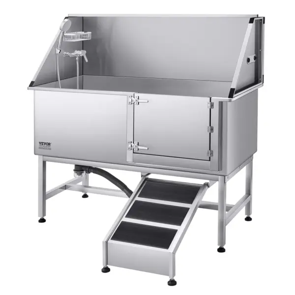 VEVOR Stainless Steel Dog Washing Station, 62 inch Pet Grooming Tub w/ Ramp, PE Water Filter Board, Faucet & Showerhead & Soap Holder Dog Bathtub for Large & Medium & Small Pets (Right Door)