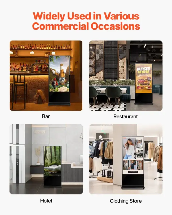 VEVOR 65 Inch Digital Signage Display, Touchscreen Digital Kiosk, Indoor Floor Standing Kiosk Display, 4K UHD LCD Screen, 2GB RAM & 32GB ROM, with WiFi HDMI/USB Input, Commercial Advertising Display