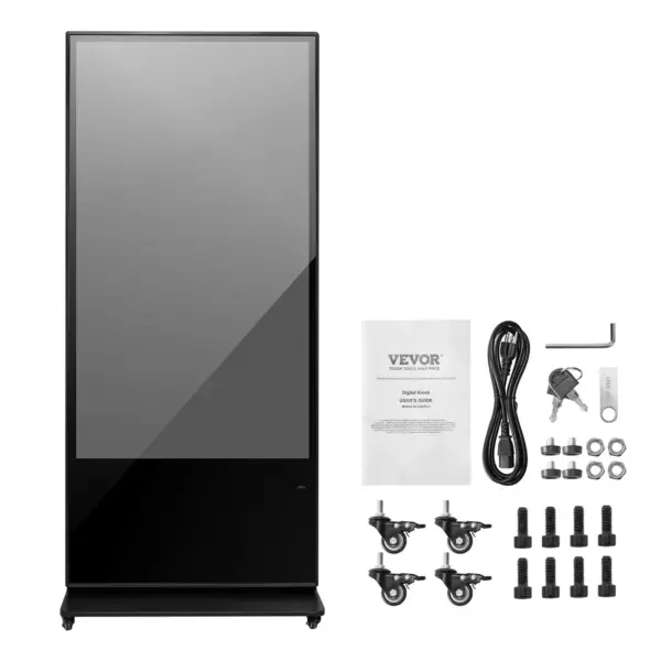 VEVOR 65 Inch Digital Signage Display, Touchscreen Digital Kiosk, Indoor Floor Standing Kiosk Display, 4K UHD LCD Screen, 2GB RAM & 32GB ROM, with WiFi HDMI/USB Input, Commercial Advertising Display
