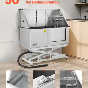 VEVOR Electric Lift Dog Washing Station, 50Inch Professional Stainless Steel Pet Grooming Tub w/ Non-Slip Drain Board,Faucet & Showerhead for Home & Grooming Shop,Fits Medium & Large Pets (Right Door)