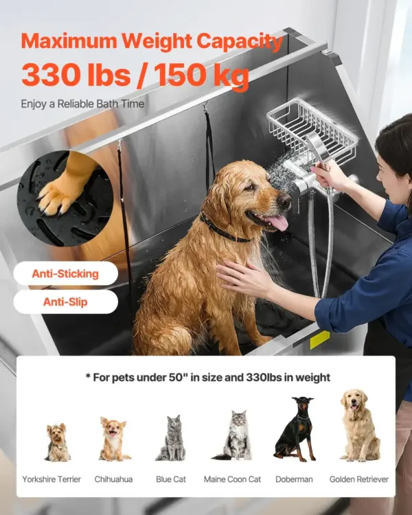 VEVOR Electric Lift Dog Washing Station, 50Inch Professional Stainless Steel Pet Grooming Tub w/ Non-Slip Drain Board,Faucet & Showerhead for Home & Grooming Shop,Fits Medium & Large Pets (Right Door)