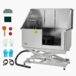 VEVOR Electric Lift Dog Washing Station, 50Inch Professional Stainless Steel Pet Grooming Tub w/ Non-Slip Drain Board,Faucet & Showerhead for Home & Grooming Shop,Fits Medium & Large Pets (Right Door)