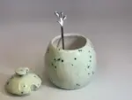 Sugar Bowl with Silver Leafy Spoon Speckled Green Glaze