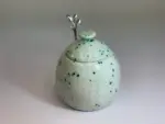 Sugar Bowl with Silver Leafy Spoon Speckled Green Glaze