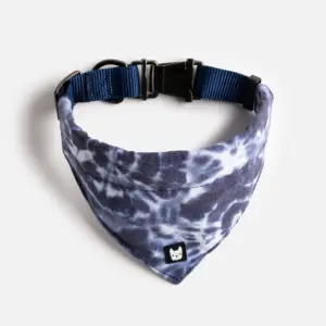 Poplin Dog Bandana Collar Blue Tie Dye Adjustable with Metal Buckle