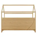 Twin Size House Bed with LED Light, Wood House Bed with Storage Bookshelf, Floor House Bed with Guardrails for Kids, Natural (Expect Arrival Date 2025/3/14)