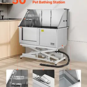VEVOR Electric Lift Dog Washing Station, 50 inch Professional Stainless Steel Pet Grooming Tub w/ PE Water Filter Board, Faucet & Showerhead Dog Bathtub Washing Sink for Multiple Pets (Left Door)