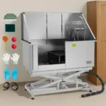 VEVOR Electric Lift Dog Washing Station, 50 inch Professional Stainless Steel Pet Grooming Tub w/ PE Water Filter Board, Faucet & Showerhead Dog Bathtub Washing Sink for Multiple Pets (Left Door)